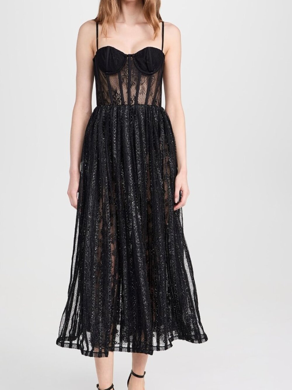 PatBO Metallic Tulle Bustier Corset Midi Dress Black - Size 2